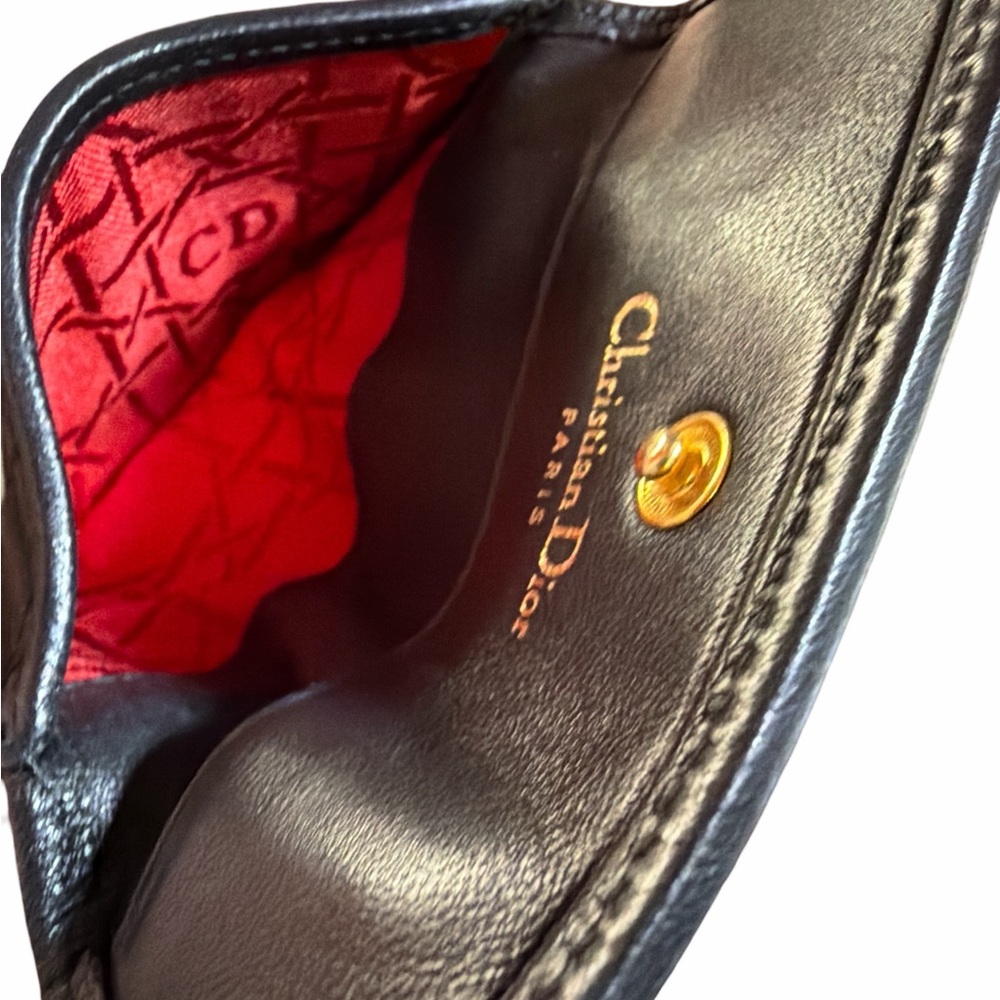 Authentic Christian Dior Cannage Lambskin Card Holder - Black & Red - Picture 4 of 4